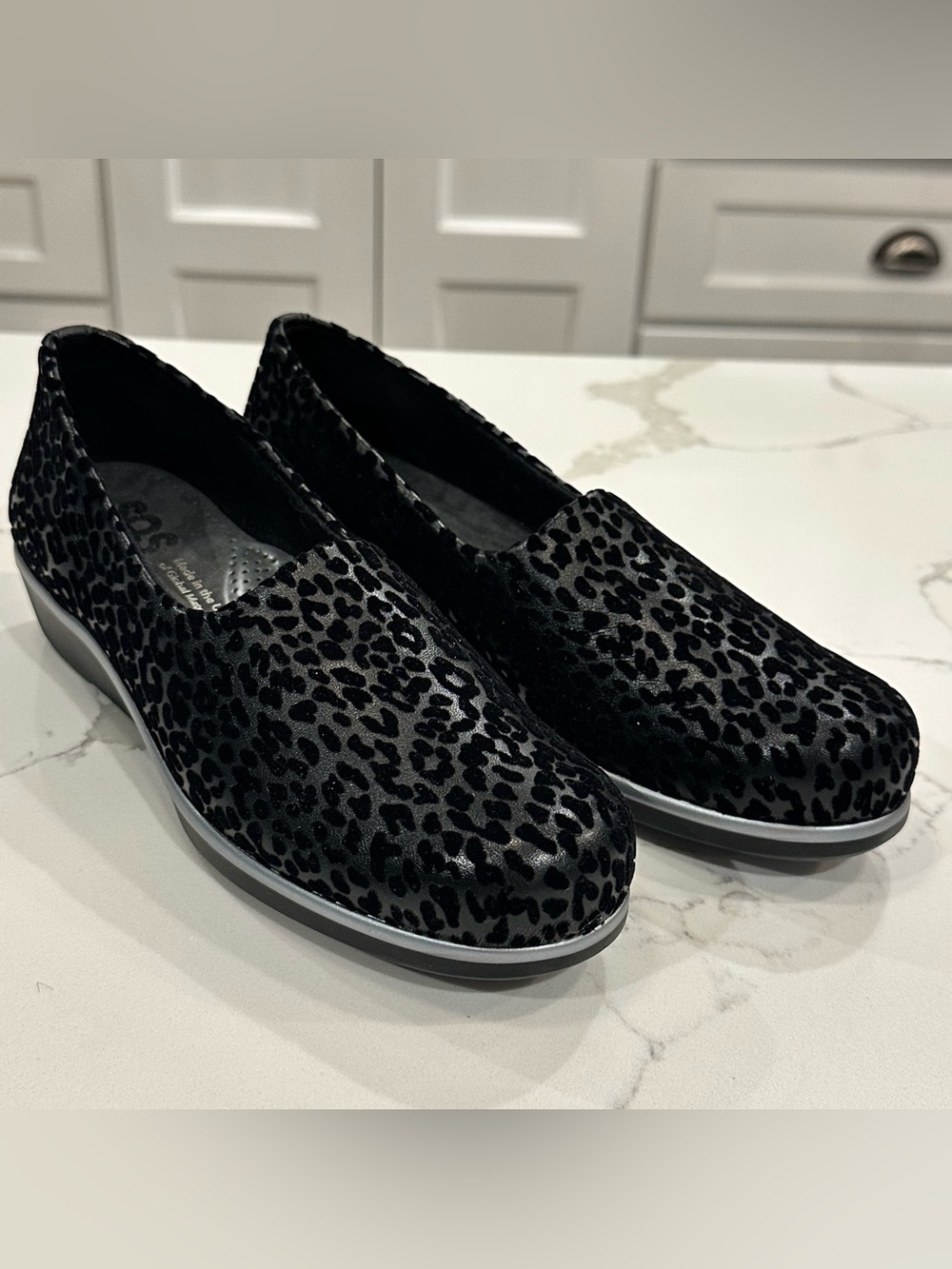SAS Black Leopard-Print Slip-On Loafers